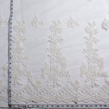 1 Yard Beaded Corded Bridal Lace Fabric Embroidered on Polyester Net White