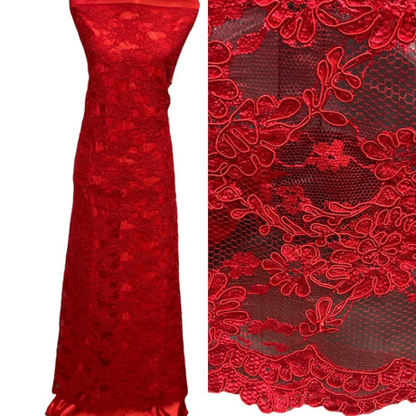 1 Yard Corded Bridal Lace Fabric Embroidered on Polyester Net Mesh 54 inch Width
