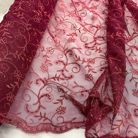 Beaded Lace Mesh Red