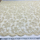 1 Yard Ivory with Gold Beaded Lace Fabric Embroidered on Polyester Net Mesh 54 Inch Width