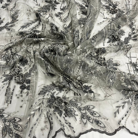 Beaded 3D Floral Lace Fabric