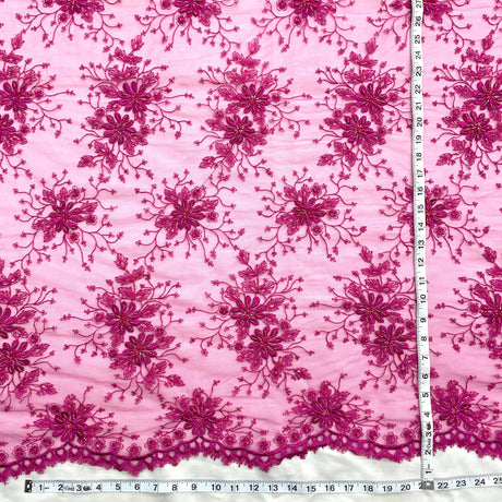 Beaded Lace Fabric on Polyester Net Mesh