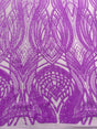Feather Damask Shiny Sequin Design 4 Way Stretch Mesh Fabric - Iridescent Sequin Embroidered Mesh, 48-50" Width, 36" Length (1 Yard)