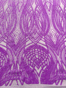 Feather Damask Shiny Sequin Design 4 Way Stretch Mesh Fabric - Iridescent Sequin Embroidered Mesh, 48-50" Width, 36" Length (1 Yard)
