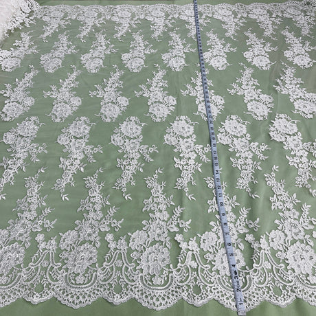 Corded Bridal Lace Fabric - Embroidered Floral Design, 54" Width (1 Yard)