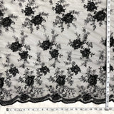 Beaded Lace Fabric Embroidered On 100 Percent Polyester Net Mesh - Black, 52" Width (1 Yard)