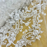 Beaded Lace Fabric on Polyester Net Mesh