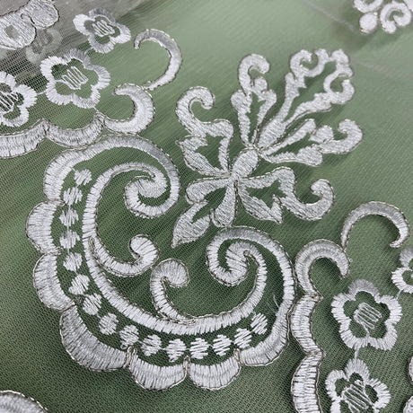 1 Yard Corded Bridal Lace Fabric Embroidered on Polyester Net Mesh