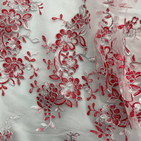 Corded Bridal Lace Fabric - Embroidered Polyester Net Mesh, 54" Width (1 Yard)
