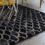 Enchanting Black Mermaid Half Moon Faux Fur Rug - Shimmery Golden Metallic, Black Moon (7'6" X 10'3")
