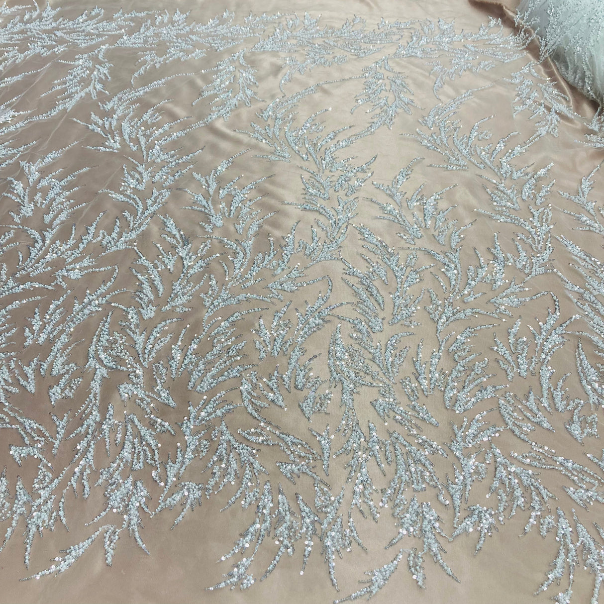 Beaded Lace Fabric on Polyester Net Mesh 54"
