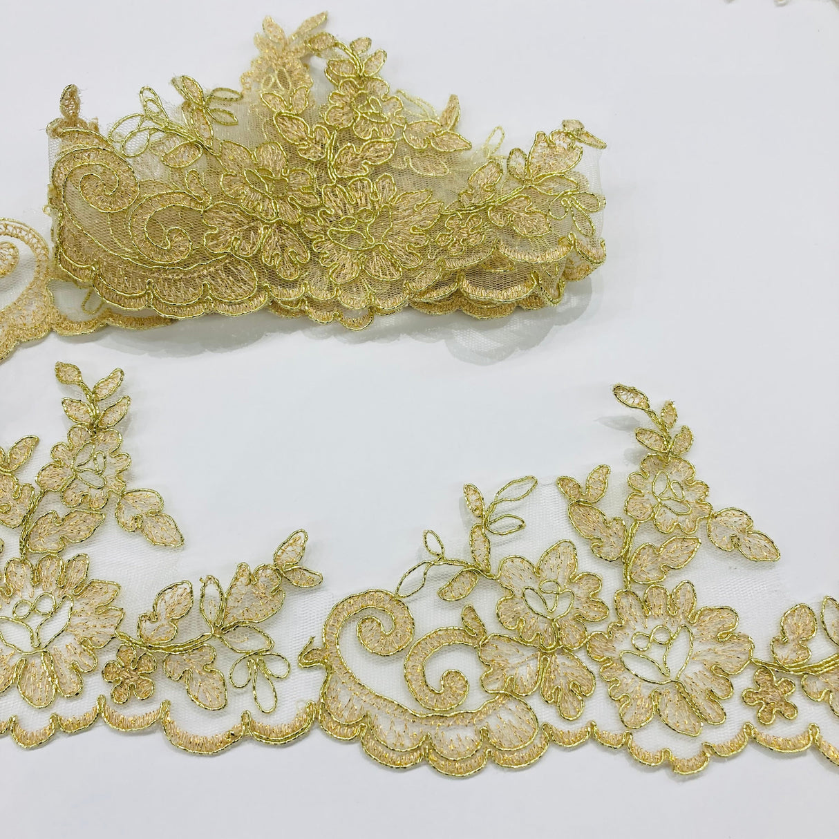 Embroidered Corded Lace Trim White