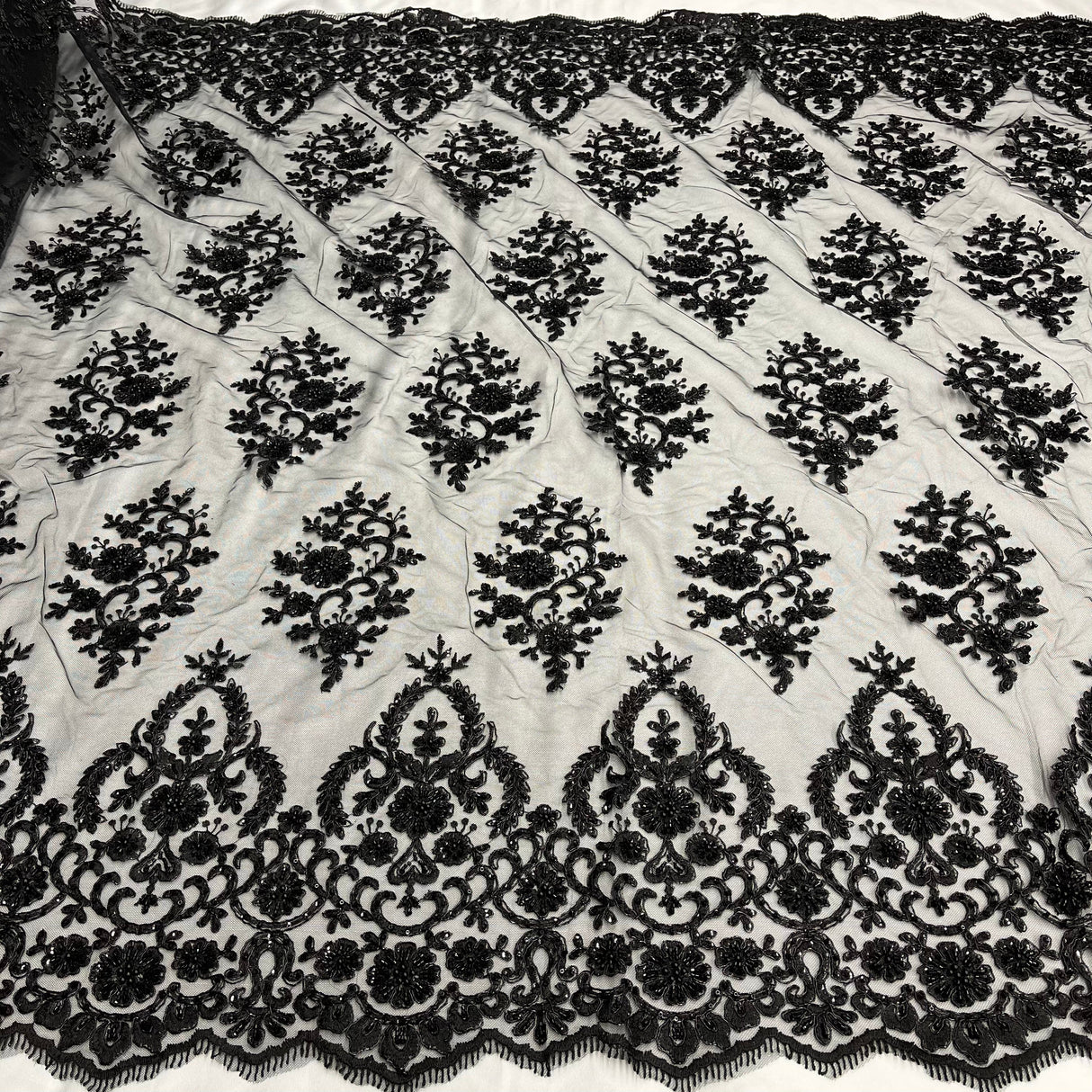 Beaded Corded Bridal Lace Mesh