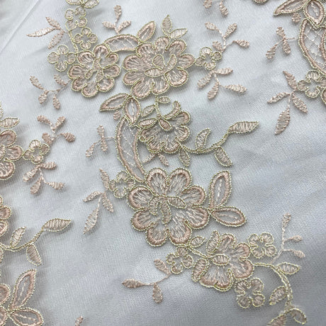 Corded Bridal Lace Fabric on Polyester Mesh