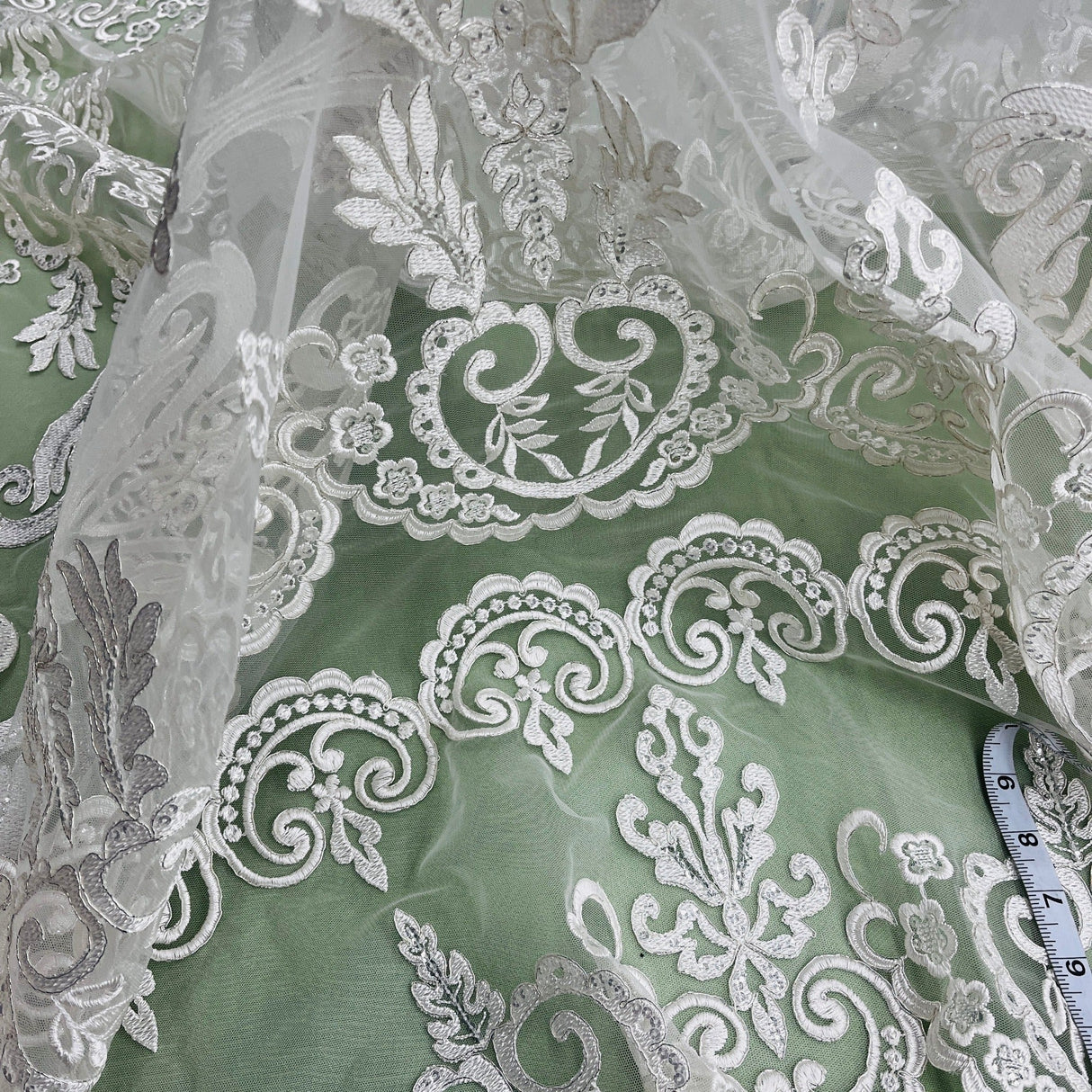 Beaded Corded Bridal Lace Ivory Mesh