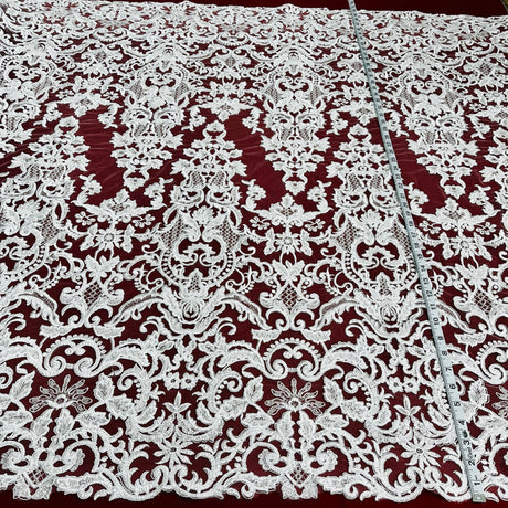 Beaded Corded Bridal Lace Fabric