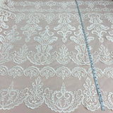 1 Yard Corded Bridal Lace Fabric Embroidered on Polyester Net Mesh