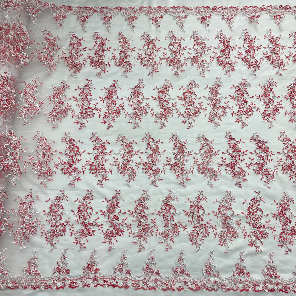 Corded Bridal Lace Fabric on Polyester Mesh