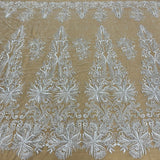 1 Yard Beaded Lace Fabric Embroidered With Fuzzy Thread on 100% Polyester Net Mesh