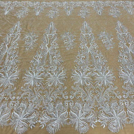 1 Yard Beaded Lace Fabric Embroidered With Fuzzy Thread on 100% Polyester Net Mesh