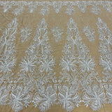 1 Yard Beaded Lace Fabric Embroidered with Fuzzy Thread on Polyester Net Mesh 53" Wide, Lace USA