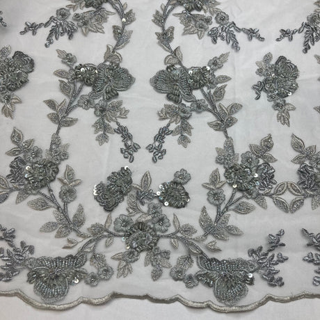 Beaded Lace Fabric on Polyester Net Mesh