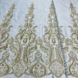 1 Yard Beaded Lace Fabric Embroidered on 100% Polyester Net Mesh – 50" Wide