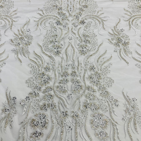 Beaded Lace Fabric on Polyester Net Mesh