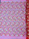 Daisy Multi Color Gold Metallic Floral Design Embroidered On A Red Mesh Lace Fabric - Red Mesh Lace, Gold Metallic Floral Design, 50" Width (1 Yard)