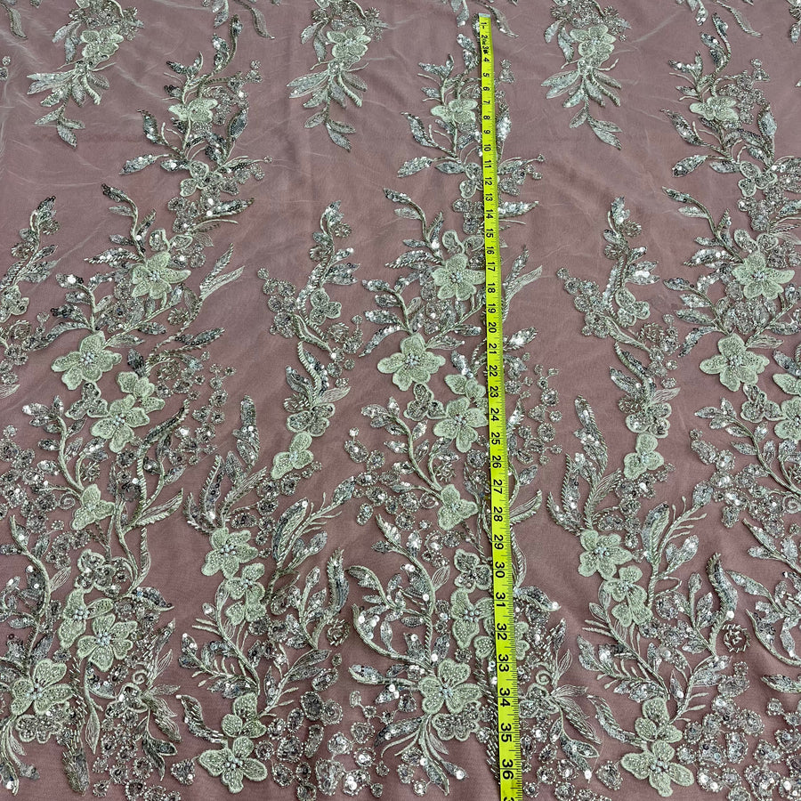 1 Yard Luxurious Beaded Lace Fabric Embroidered on Polyester Net Mesh
