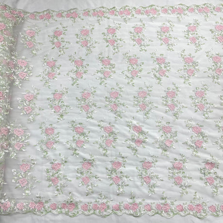 Corded Floral Lace Fabric - Scalloped Edges, 53" Width (1 Yard)
