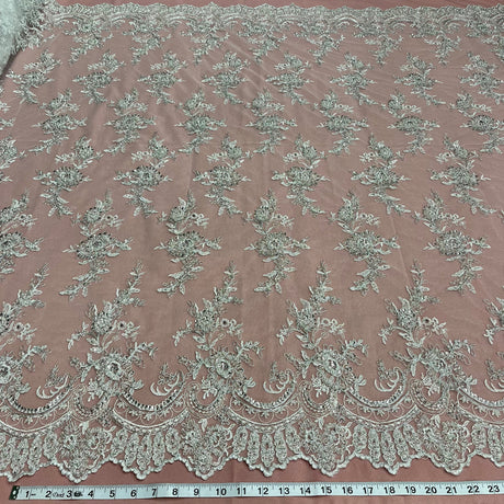 Beaded Corded Bridal Lace Fabric 51"