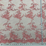 Sequined Corded Lace Fabric Dusty Rose