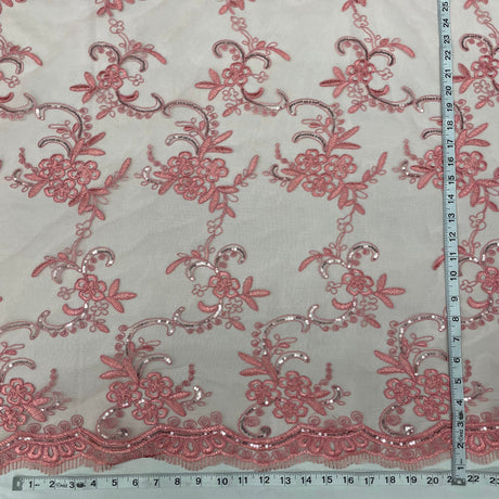 Sequined Corded Lace Fabric Dusty Rose
