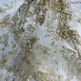 1 Yard - Corded Bridal Lace Fabric Embroidered on 100% Polyester Net Mesh - 53"