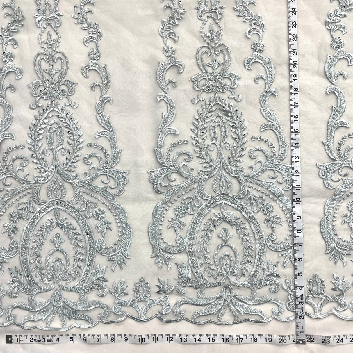 Beaded Lace Fabric on Polyester Net Mesh 54"