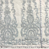 Beaded Lace Fabric on Polyester Net Mesh 54"