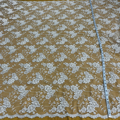 Beaded Corded Lace Fabric on Polyester Net Mesh