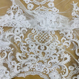 1 Yard Luxurious Beaded Lace Fabric Embroidered on 100% Polyester Net Mesh