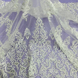 Beaded Sequined Lace Fabric Ivory