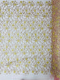 Daisy Multi Color Gold Metallic Floral Design Embroidered On A Red Mesh Lace Fabric - Red Mesh Lace, Gold Metallic Floral Design, 50" Width (1 Yard)