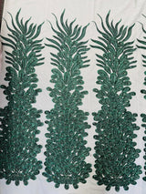 New Vegas Heavy Beaded Feather Design Embroidery Mesh Fabric - Beaded Feather Design, 11" Width, 50" Length (1 Panel)