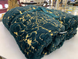 Golden Silver Metallic Faux Fur Blanket/Coverlet/Quilt Fabric - White Scattered Gold Foil, Cal King/Eastern King 104" X 93" (1 Piece)