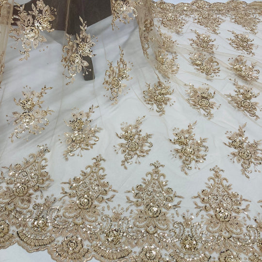 1 Yard Beaded Lace Fabric Embroidered 100 Percent Polyester Net Mesh 50 inch Width