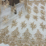 1 Yard Beaded Lace Fabric Embroidered 100 Percent Polyester Net Mesh 50 inch Width