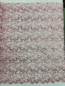 Angela Metallic Corded Lace Fabric - Embroidered Sequins Mesh Lace, Double Scallop Edge, 50-54" Width (1 Yard)