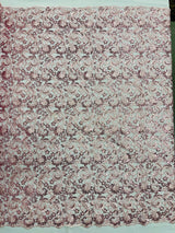Angela Metallic Corded Lace Fabric - Embroidered Sequins Mesh Lace, Double Scallop Edge, 50-54" Width (1 Yard)