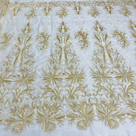 1 Yard Beaded Lace Fabric Embroidered With Fuzzy Thread on 100% Polyester Net Mesh