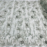 1 Yard Beaded Rhinestone 3D Floral Lace Fabric Embroidered 100 Percent Polyester Net Mesh 50 inch Width