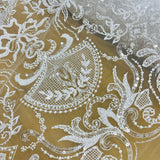 1 Yard Premium Beaded Lace Fabric Embroidered on Polyester Net Mesh White Ivory and Blush